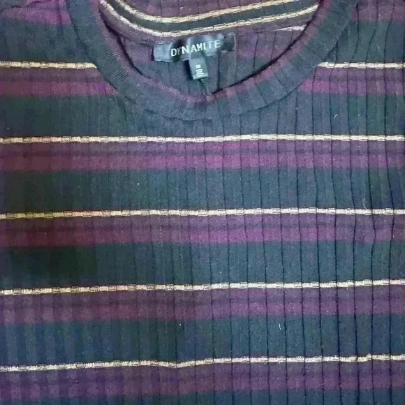 Dynamite | Striped long sleeve sweater black purple tan dress size medium - Picture 5 of 6